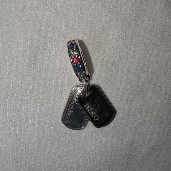 Pandora "Hero" Dog Tag Dangle Charm - Picture 2 of 3